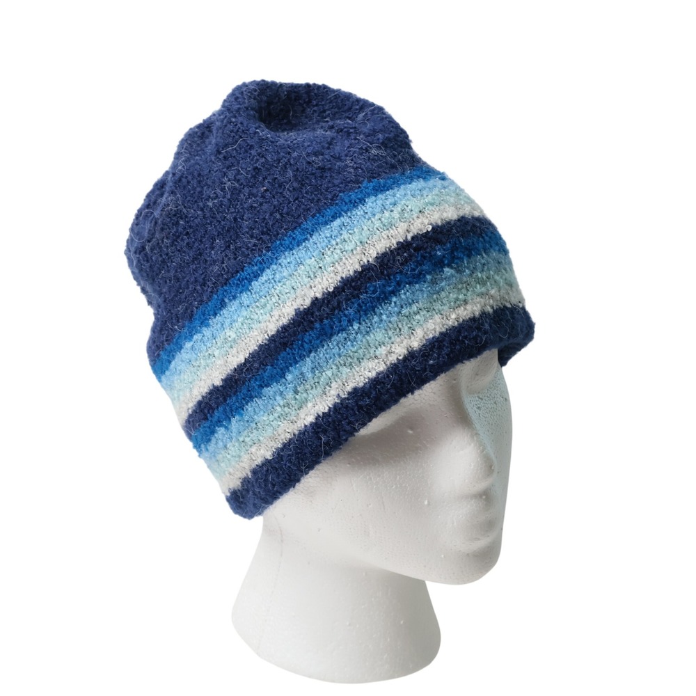 Lile Blue Striped Knit Beanie Hat One Size Acrylic Blend RN 090233